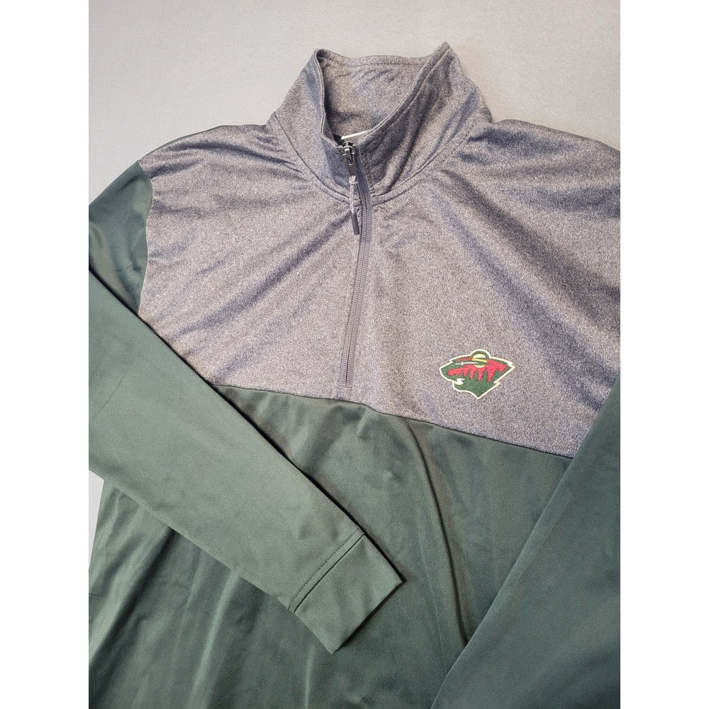 NHL Minnesota Wild 1/4 Zip Pullover Jacket‎ Mens Medium Green Gray Polyester